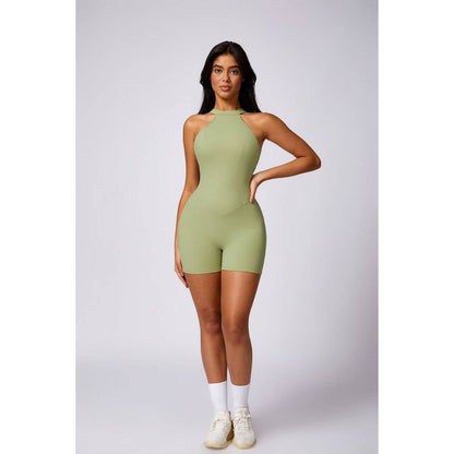 Solid Halter One Piece Suit Gym Cut Out Romper