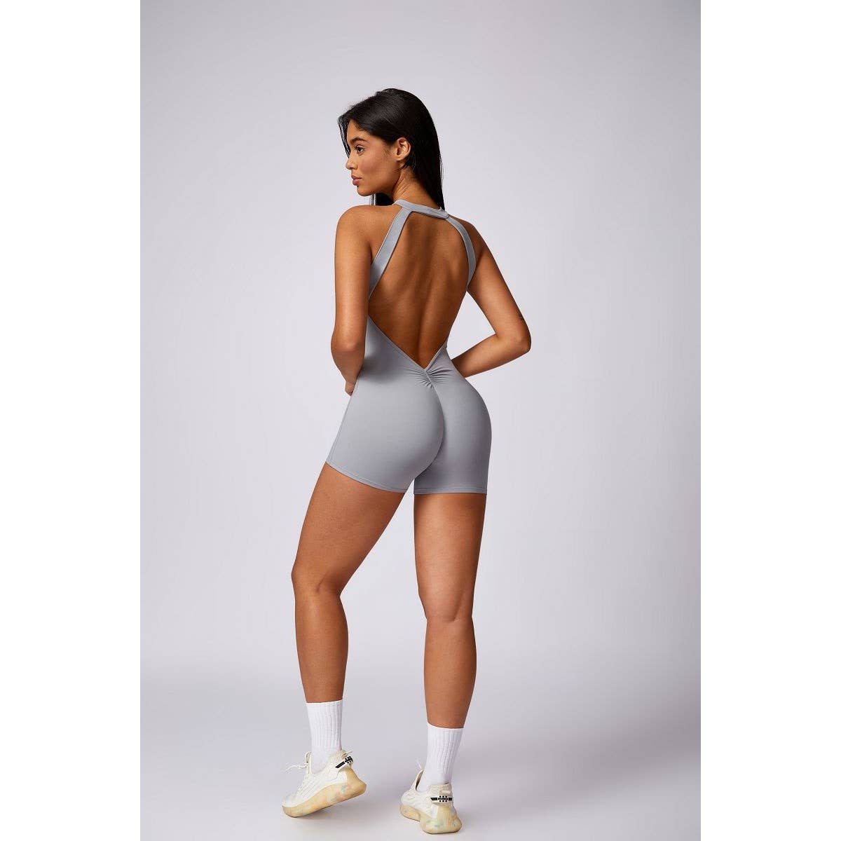 Solid Halter One Piece Suit Gym Cut Out Romper