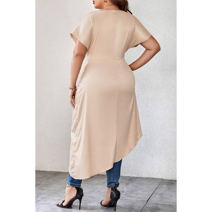 Solid Round Neck Loose Plus Size Knot Shirt