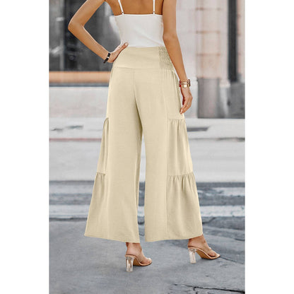 Solid Ruffle Button Wide Leg Pant