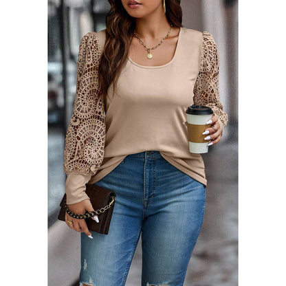Plus Square Neck Color Block Hollow Out Solid Top
