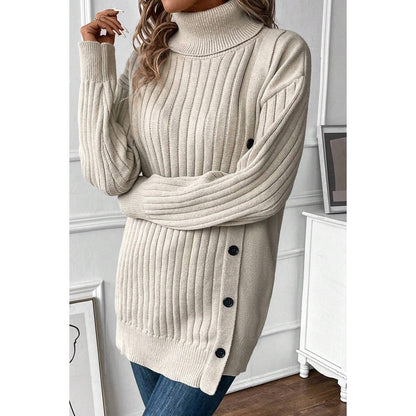 Turtle Neck Button Down Decor Pullover Sweater | Knit Sweater - Women's | F, new arrival, shoppe247, SWEATER, Sweaters | Elings
