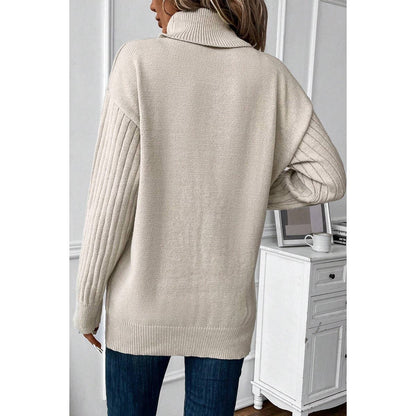 Turtle Neck Button Down Decor Pullover Sweater