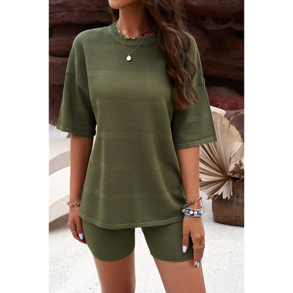 Two Pieces Solid Drop Shoulder Activewear Sets