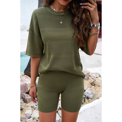 Two Pieces Solid Drop Shoulder Activewear Sets