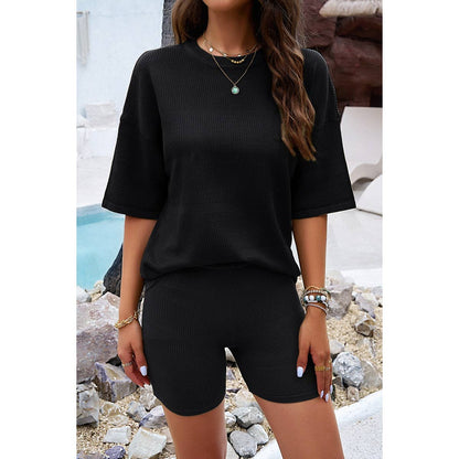 Two Pieces Solid Drop Shoulder Activewear Sets